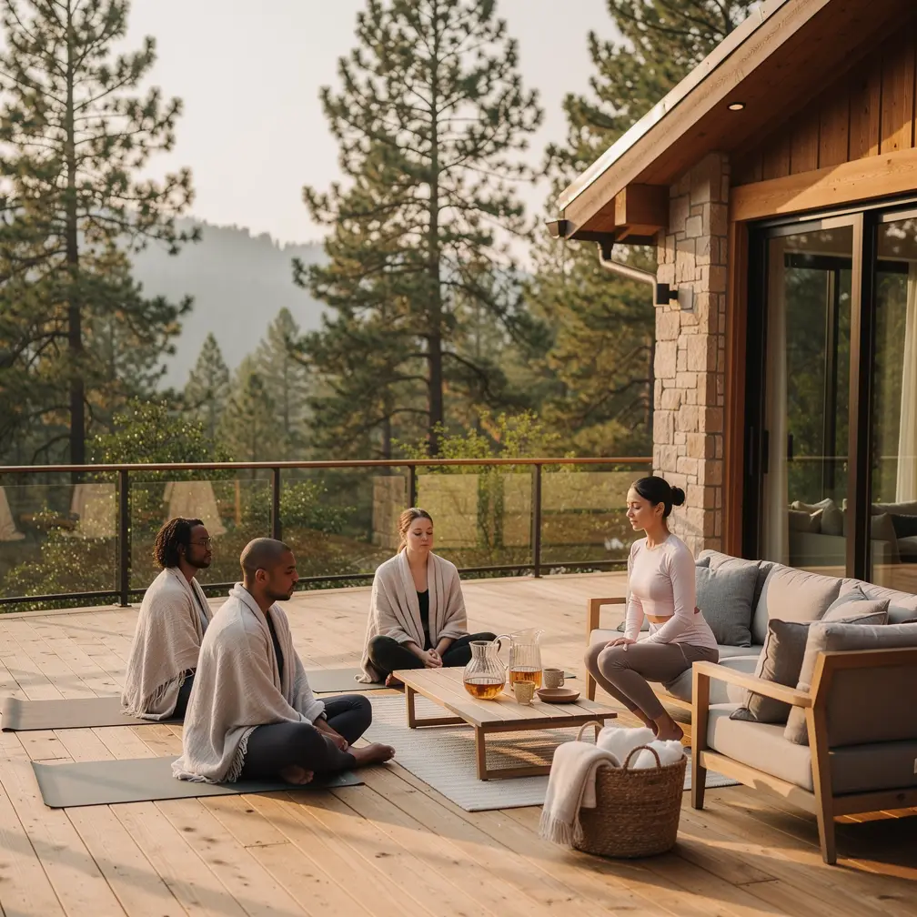 Quiet morning light over a calm retreat landscape with hills and open sky