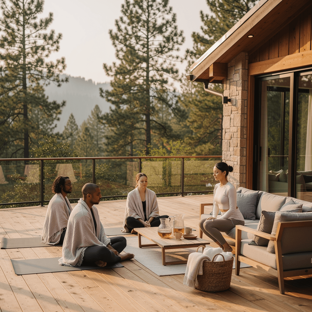 Quiet morning light over a calm retreat landscape with hills and open sky