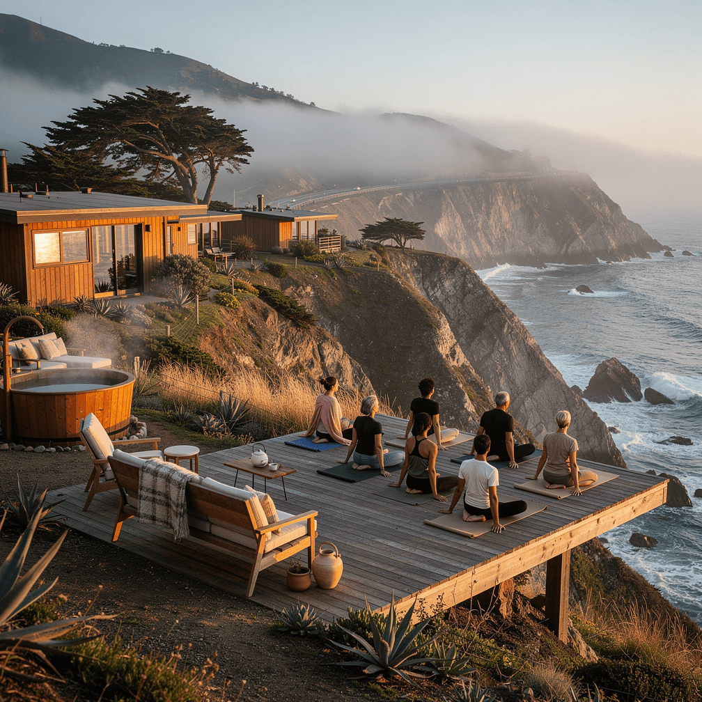 Fog lifting off the cliffs along Highway 1 at sunrise in Big Sur