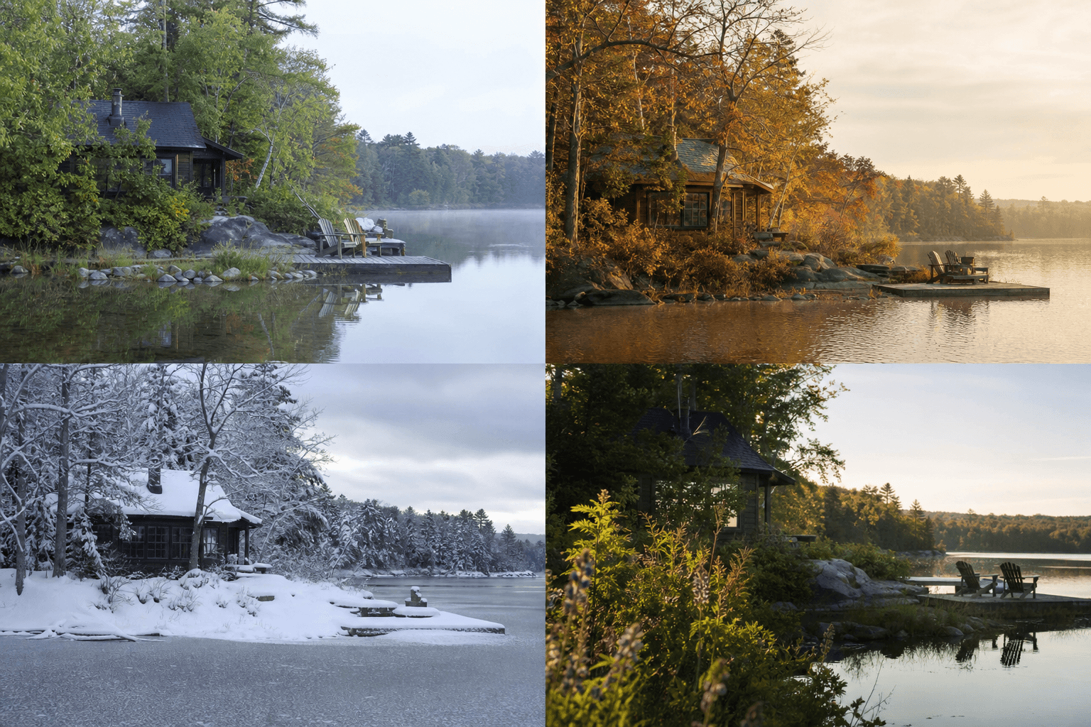A calm retreat setting across the seasons, soft natural light suggesting a turning year